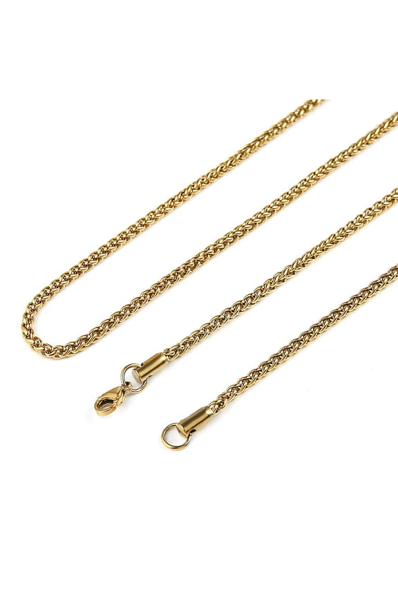 3.0mm Stainless Steel Gold Wheat Chain Necklaces for Men Women 16" -30" (Gold,20)