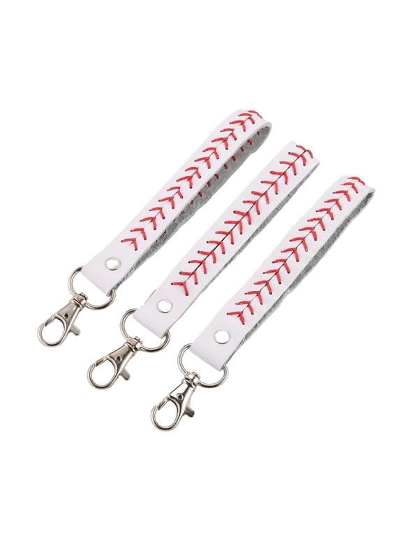 3Pcs Leather Baseball Keychain Universal Key Fob Keychain Car Keychain for Men Holder with 360 Degree Rotatable Snap Accessories Gift (White)