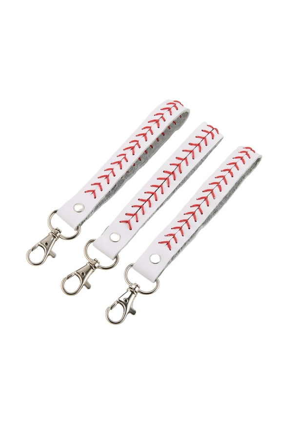 3Pcs Leather Baseball Keychain Universal Key Fob Keychain Car Keychain for Men Holder with 360 Degree Rotatable Snap Accessories Gift (White)