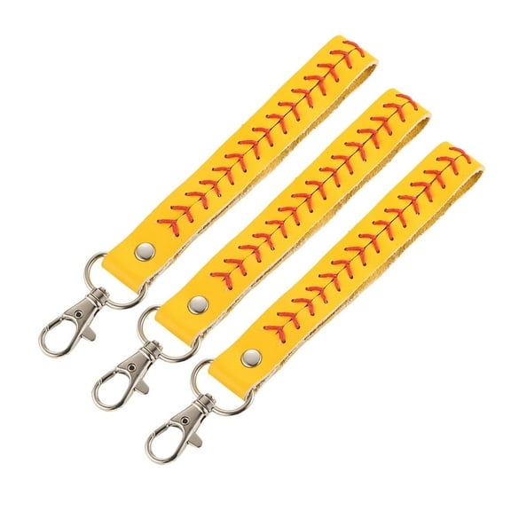 HZMAN 3Pcs Leather Baseball Keychain Universal Key Fob Keychain Car Keychain for Men Holder with 360 Degree Rotatable Snap Accessories Gift (Yellow)