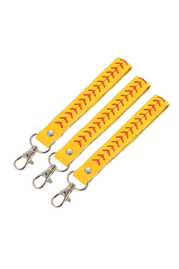 3Pcs Leather Baseball Keychain Universal Key Fob Keychain Car Keychain for Men Holder with 360 Degree Rotatable Snap Accessories Gift (Yellow)