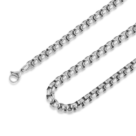 HZMAN 3mm Rolo Chain for Men Women Silver Stainless Steel Men's Chain Necklace Round Box Link Chain Necklace 16-30 Inch (16in)