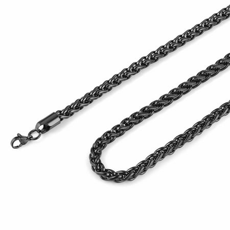 HZMAN 4.0mm Stainless Steel Black Wheat Chain Necklaces for Men Women Classic Cool Link Chain Necklace Jewelry Gift 16" -30" (Black,16)