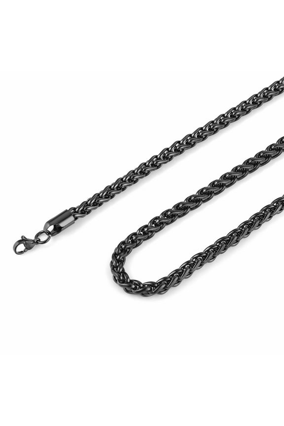 4.0mm Stainless Steel Black Wheat Chain Necklaces for Men Women Classic Cool Link Chain Necklace Jewelry Gift 16" -30" (Black,30)