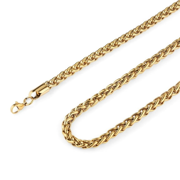 HZMAN 4.0mm Stainless Steel Gold Wheat Chain Necklaces for Men Women Classic Cool Link Chain Necklace Jewelry Gift 16" -30" (Gold,16)