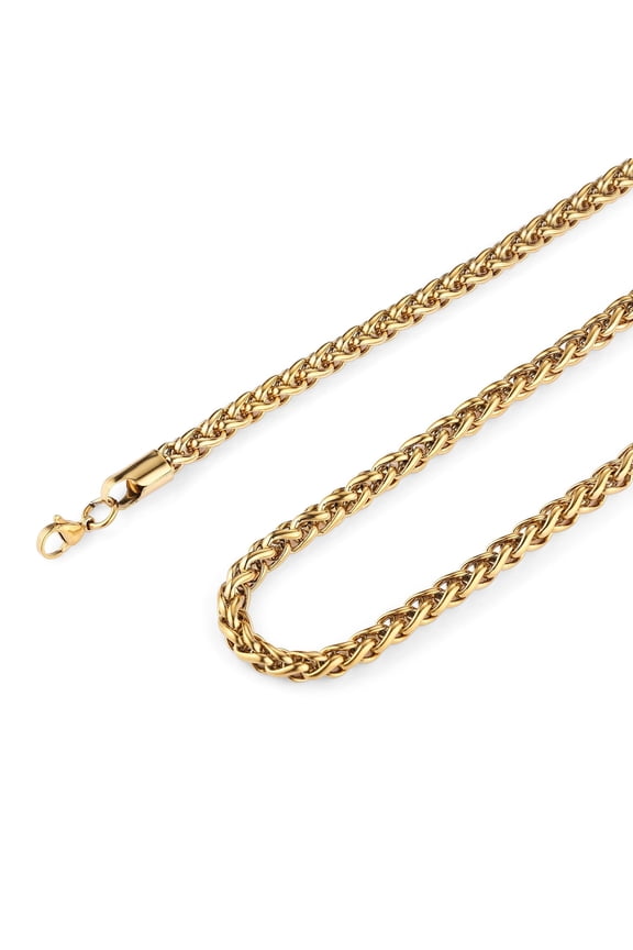 4.0mm Stainless Steel Gold Wheat Chain Necklaces for Men Women Classic Cool Link Chain Necklace Jewelry Gift 16" -30" (Gold,18)