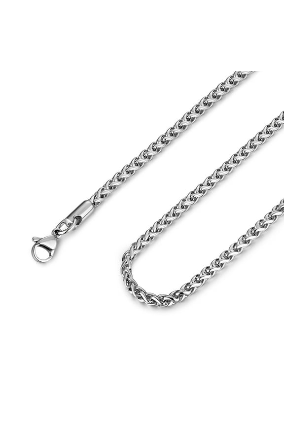 5.0mm Stainless Steel Silver Wheat Chain Necklaces for Men Women Classic Cool Link Chain Necklace Jewelry Gift 16" -30" (Silver,16)