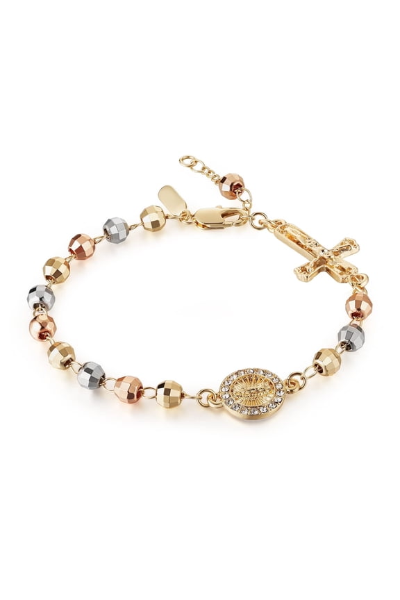 7.5inch Virgin Mary Rosary Bead Cross Bracelet Virgin of Guadalupe Adjustable Link Bracelet for Women Girl Jewelry Gift