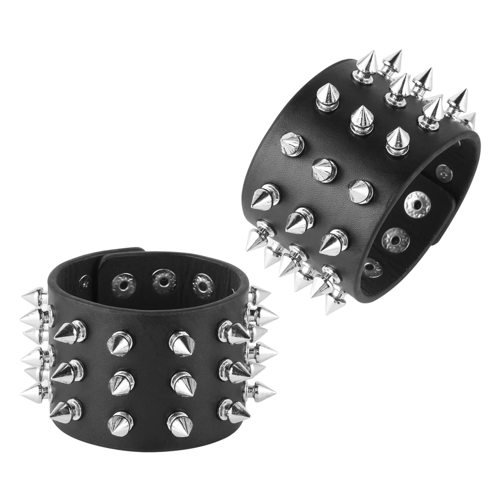 HZMAN Bracciale Largo In Pelle Uomo, Polsino Regolabile Stile Gothic Punk Rock Biker