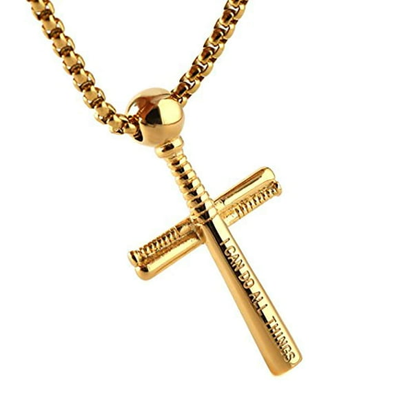 HZMAN Athletes Cross Necklace by Pendant Sports Stainless Steel Baseball and Baseball Bat Cross Necklace (Gold - PH 4:13)
