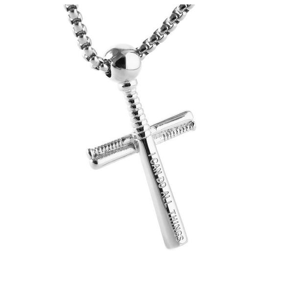 HZMAN Athletes Cross Necklace by Pendant Sports Stainless Steel Baseball and Baseball Bat Cross Necklace (Silver - PH 4:13)