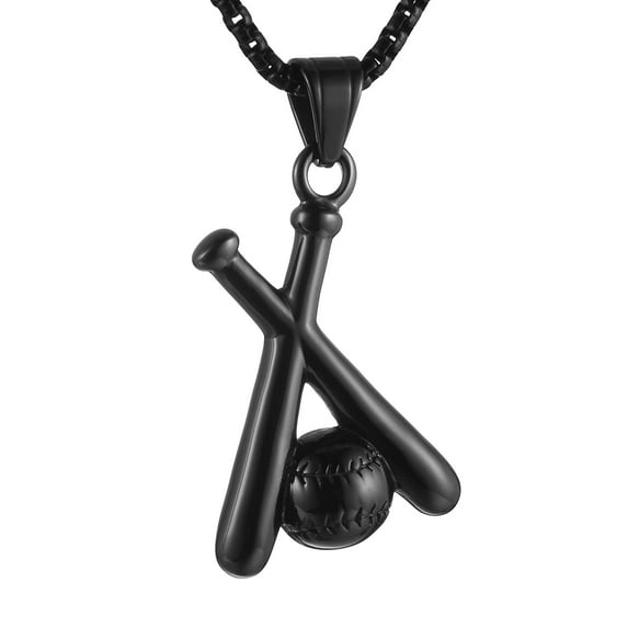 HZMAN Baseball and Baseball Bat Cross Sports Stainless Steel Pendant Necklace 22+2'' Chain (Basketball - Black)