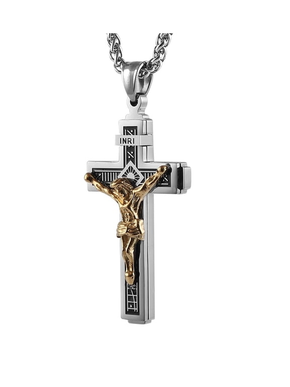 Catholic Jesus Christ INRI Cross Crucifix Pendant Necklace for Men