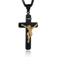 thumbnail image 1 of HZMAN Catholic Jesus Christ on INRI Cross Crucifix Gold Silver Tone stainless steel Pendant Necklace 22+2 Chain (Black), 1 of 8