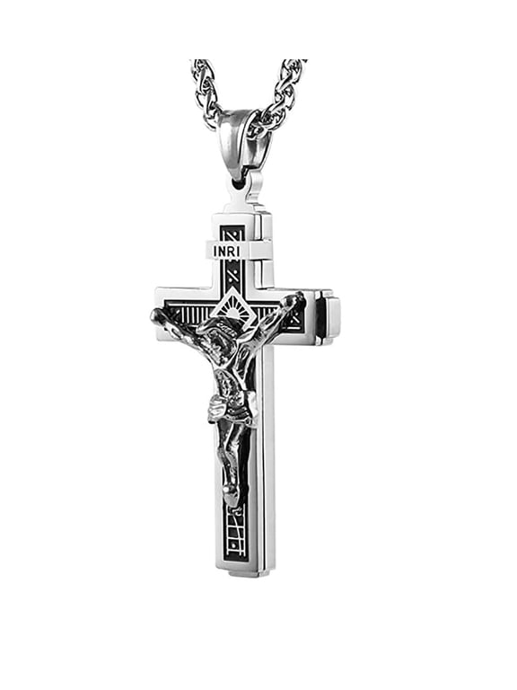 Catholic Jesus Christ INRI Cross Crucifix Pendant Necklace for Men