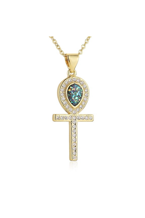 Coptic Ankh Cross Necklace for Women Dainty 14K Gold Plated Cubic Zirconia Egyptian Cross Pendant Necklace Jewelry Gift
