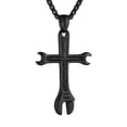 thumbnail image 1 of HZMAN Cross Necklace for Men Stainless Steel Bible Verse Philippians 4:13 I CAN DO ALL THINGS Wrench Cross Pendant Necklace (Black), 1 of 6
