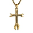 thumbnail image 1 of HZMAN Cross Necklace for Men Stainless Steel Bible Verse Philippians 4:13 I CAN DO ALL THINGS Wrench Cross Pendant Necklace (Gold), 1 of 6