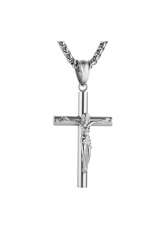 Crucifix Necklace Stainless Steel Cross Pendant with 22+2 Chain for Men Women