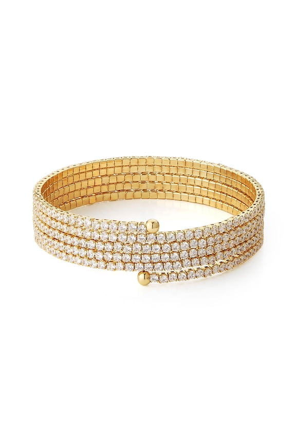 Crystal Rhinestone Cuff Bracelet for Women Dainty MultiLayer Bracelet 6 Rows Layered Gold Bracelets Jewelry for Prom Party Wedding (Gold)