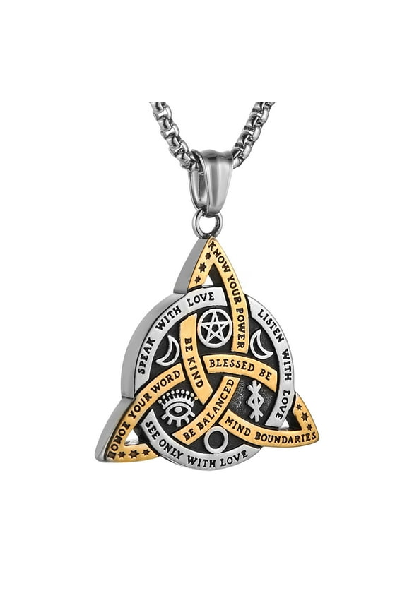 Double Sided Stainless Steel Triple Goddess Triquetra Necklace Celtic Knot Irish Christian Trinity Knot Pendant