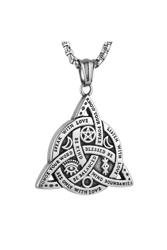 Double Sided Stainless Steel Triple Goddess Triquetra Necklace Celtic Knot Irish Christian Trinity Knot Pendant