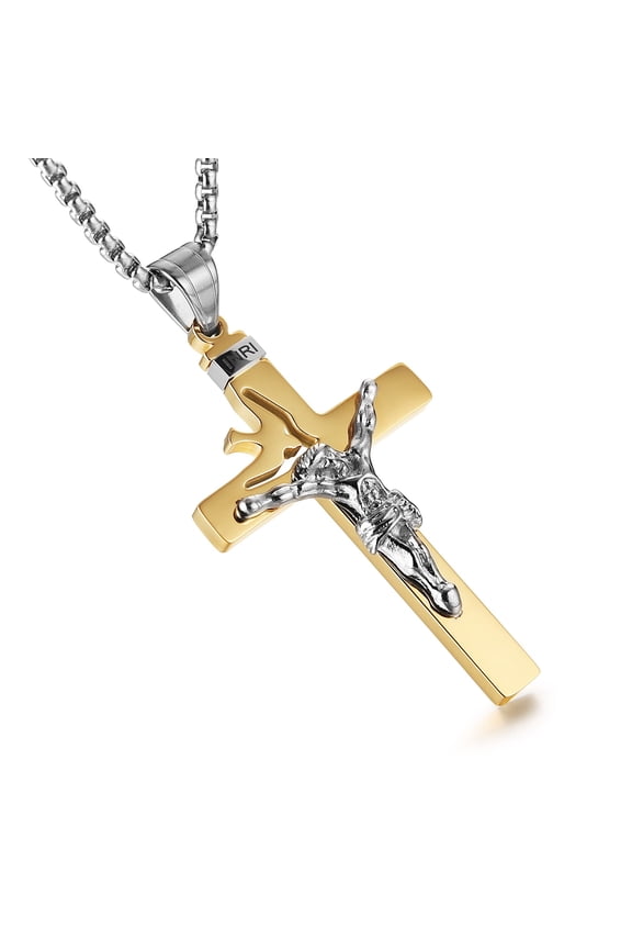 Dove Holy Land Gift INRI Cross Crucifix stainless steel Pendant Necklace With Free Chain (Gold)