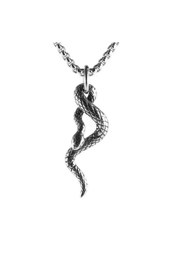 Gothic Jewelry Men's Stainless Steel Animal Snake Pendant Chain Necklace (Silver)