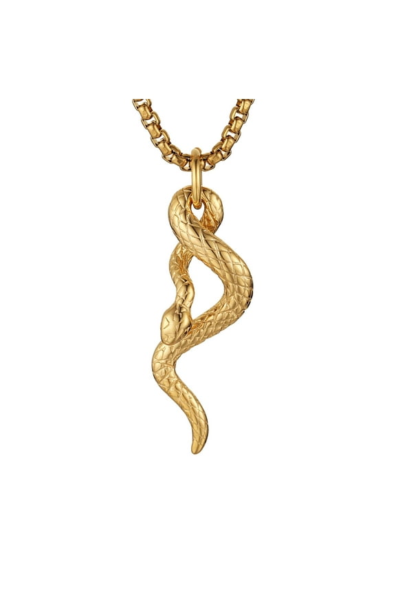 Gothic Jewelry Men's Stainless Steel Animal Snake Pendant Chain Necklace (Snake Gold)