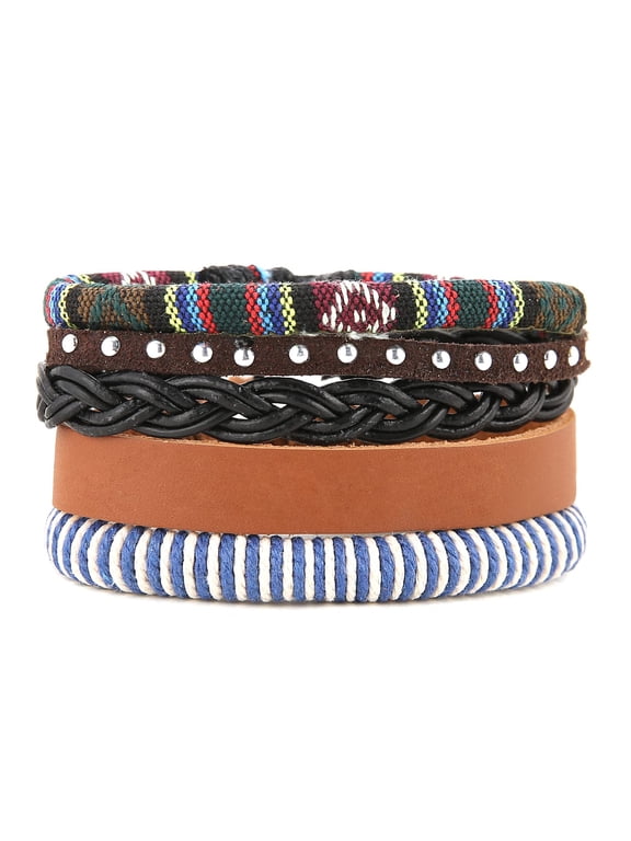 Handmade Braided Leather Bracelet for Men Women Bohemian Ethnic Tribal Multilayer Hemp Rope Wristbands Wrap Cuff Bracelet