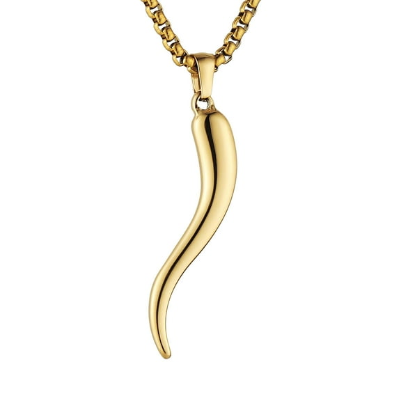 HZMAN Italian Horn Necklace for Men Women High Polished Stainless Steel Gold Cornicello Pendant Protection Jewelry Gift