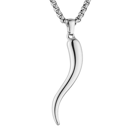 HZMAN Italian Horn Necklace for Men Women High Polished Stainless Steel Silver Cornicello Pendant Protection Jewelry Gift