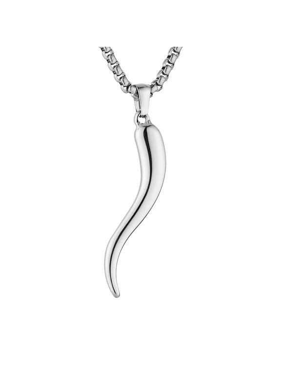 Italian Horn Necklace for Men Women High Polished Stainless Steel Silver Cornicello Pendant Protection Jewelry Gift