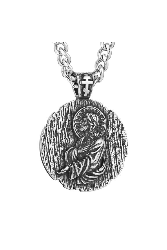 Jesus Pendant Necklace for Men Retro Stainless Steel Jesus Prayed Medal Pendant Necklace Amulet Jewelry Gift