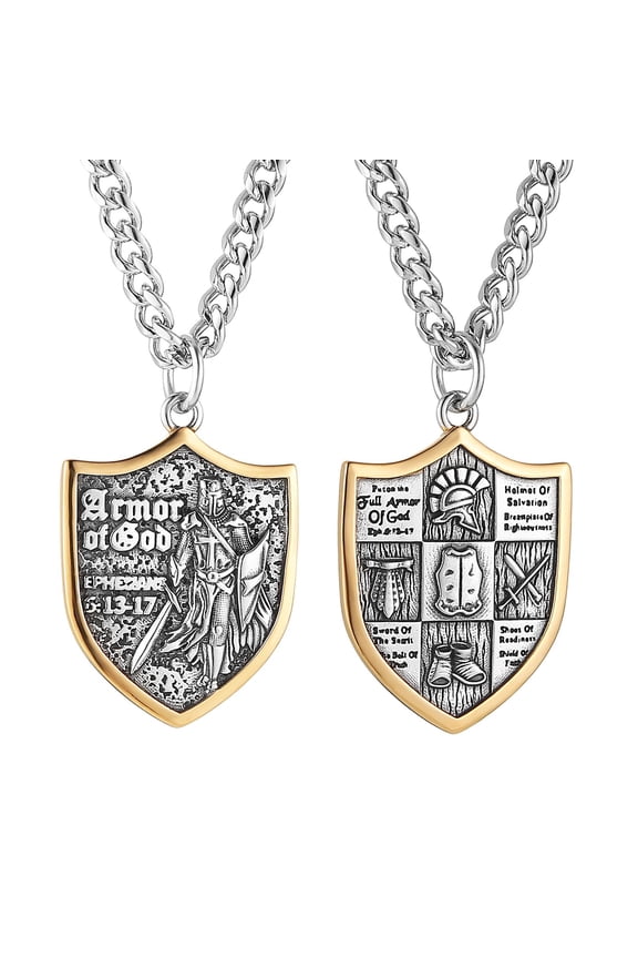 Knights Templar Necklace for Men Stainless Steel Medieval Red Cross Shield Medal Pendant Jewelry Gift (Silver Gold)