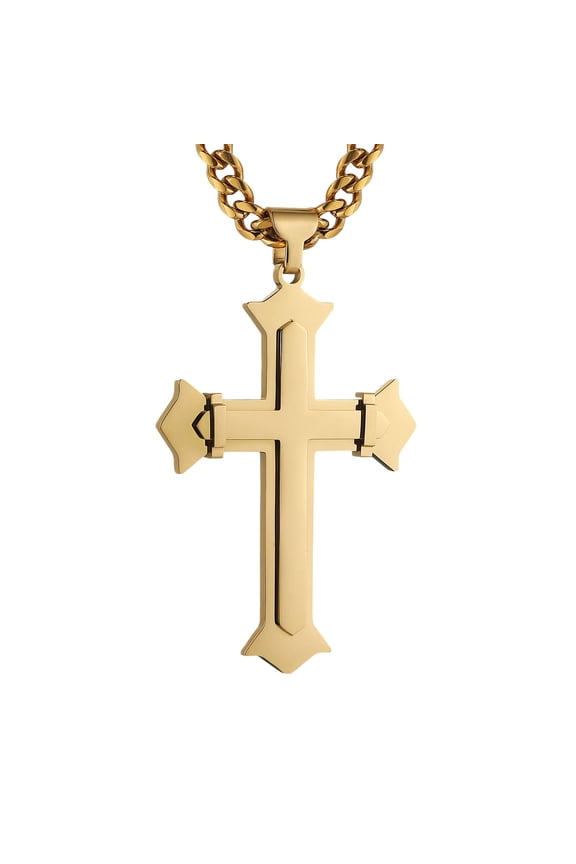 Large Cross Necklace for Men High Polished Stainless Steel Heavy Oversize Gold Cross Pendant Christian Faith Jewelry Gift 7mm Cuban Chain