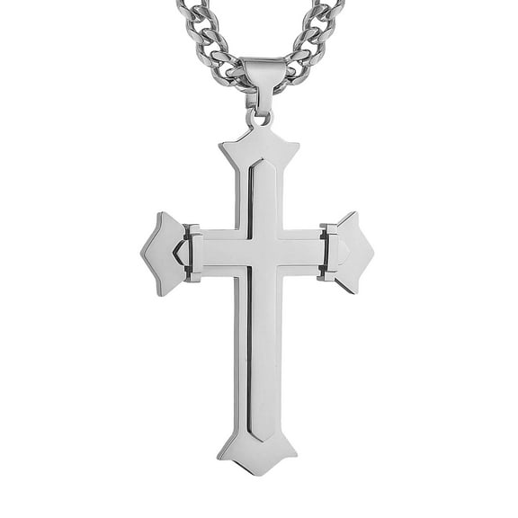HZMAN Large Cross Necklace for Men High Polished Stainless Steel Heavy Oversize Silver Cross Pendant Christian Faith Jewelry Gift 7mm Cuban Chain