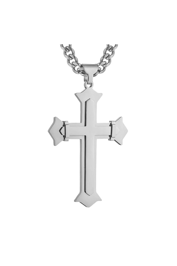 Large Cross Necklace for Men High Polished Stainless Steel Heavy Oversize Silver Cross Pendant Christian Faith Jewelry Gift 7mm Cuban Chain