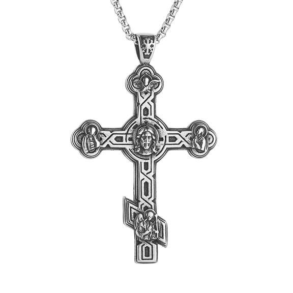 HZMAN Large Russian Eastern Orthodox Cross Necklace for Men Retro Religious Cross Pendant Christian Jewelry Gift