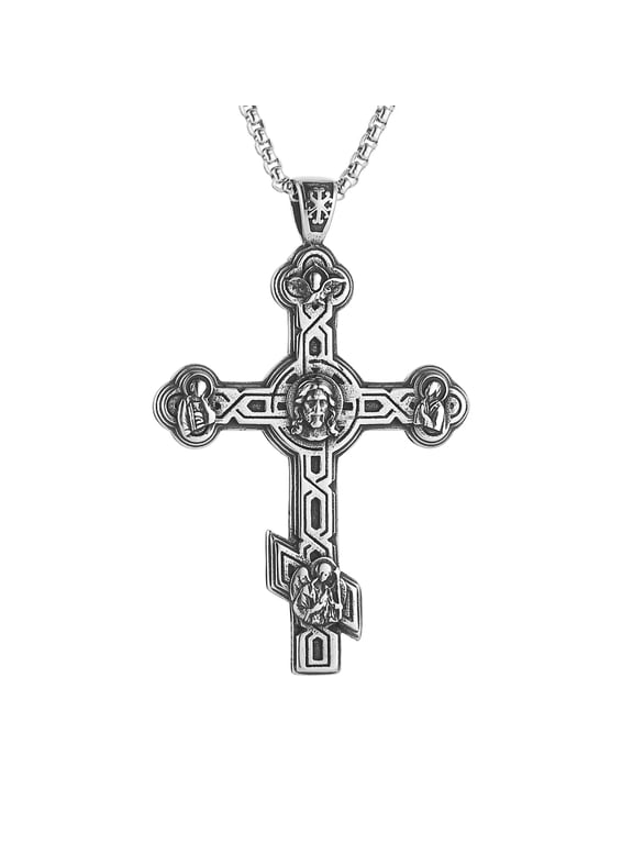 Large Russian Eastern Orthodox Cross Necklace for Men Retro Religious Cross Pendant Christian Jewelry Gift