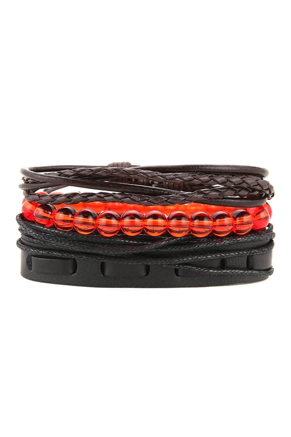 Leather Bracelet for Men Women Adjustable Handmade Braided Rope Multilayer Wrap Red Onyx Stone Charm Cuff Bracelet Jewelry Gift