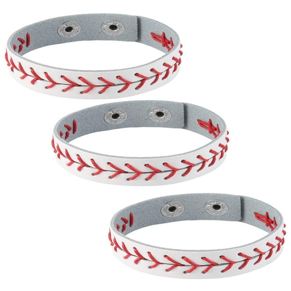 HZMAN Leather Softball Baseball Bracelets by Athletes Bangle Cuff Wristband, 3 Pcs White Black Yellow Ste (White)