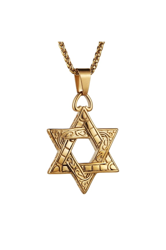 Magen Star of David Pendant Necklace Women Men Chain Silver Stainless Steel Israel Necklace (Gold-1)