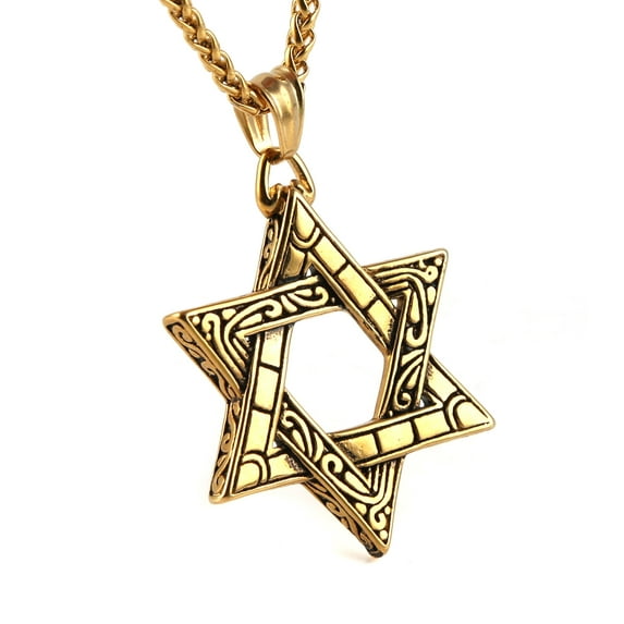 HZMAN Magen Star of David Pendant Necklace Women Men Chain Silver Stainless Steel Israel Necklace (Gold)