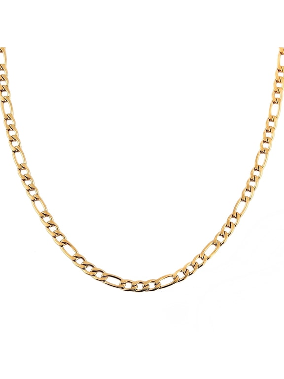 5mm Width Figaro Chain Men Women 24k Real Gold Plated Stainless Steel Necklace(20inch)