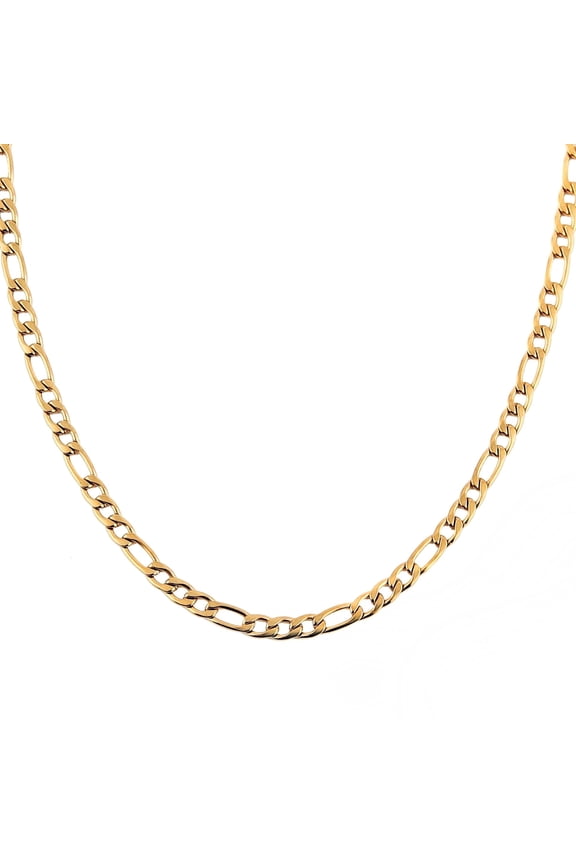 5mm Width Figaro Chain Men Women 24k Real Gold Plated Stainless Steel Necklace(20inch)