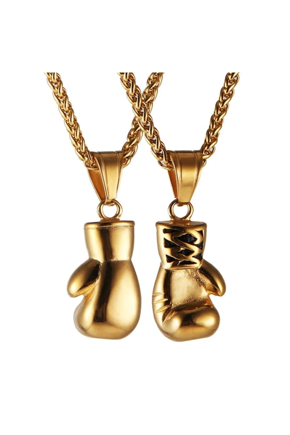 Men Women Punk Stainless Steel Boxing Glove Chain Pendant Necklace (Gold)