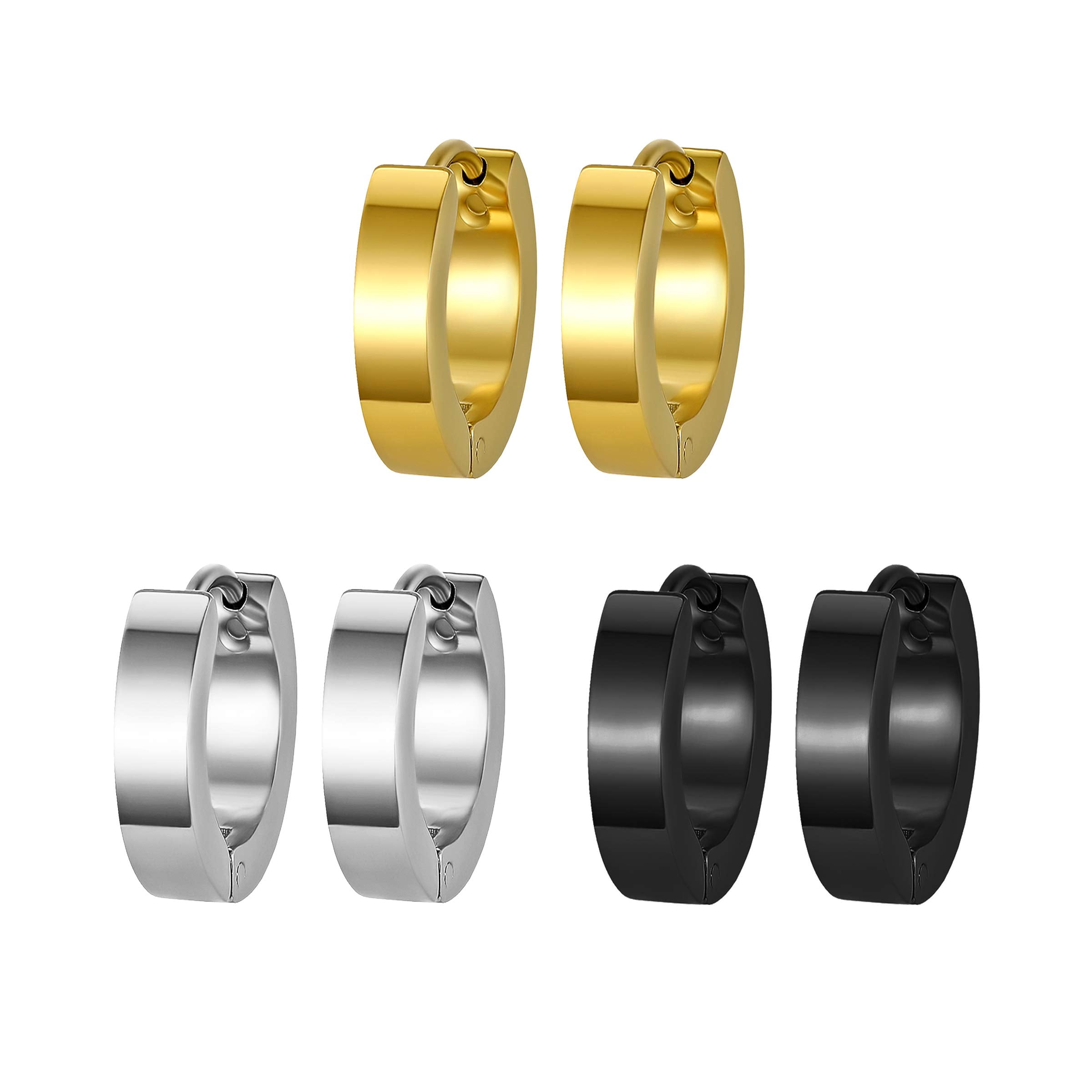 HZMAN Men Women Stainless Steel Geometry Hoop Earrings Huggie Ear