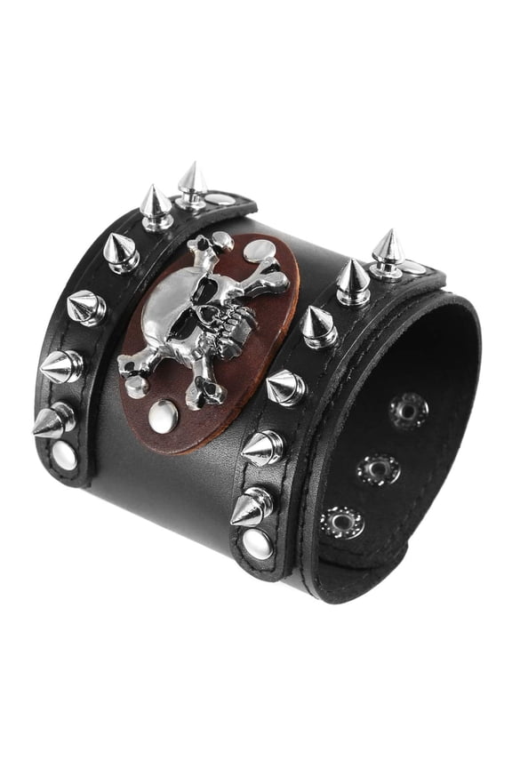 Men's Metal Rivet Skull Leather Bracelet Punk Rock Bike Style Wristband Adjustable