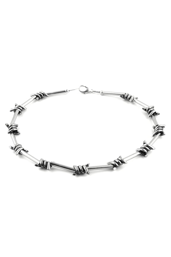 Men's Punk Gothic Alloy Barbed Wire Necklace 20 Inch (Silver)